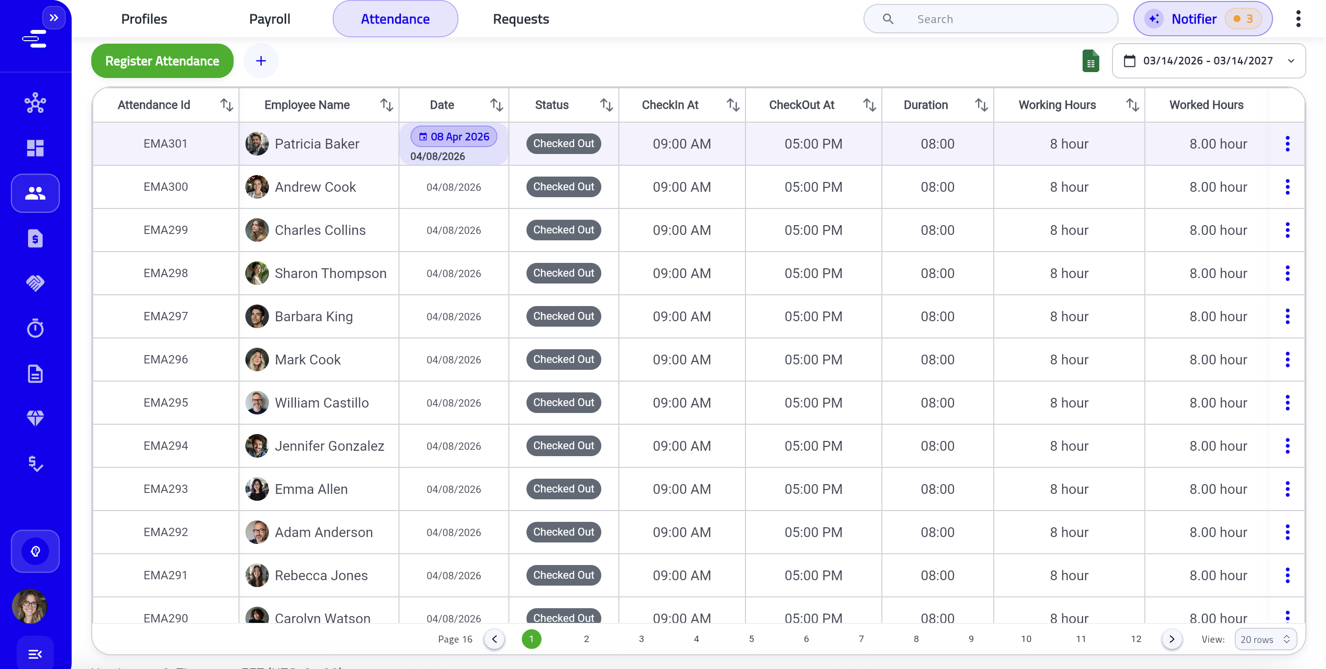 Stark attendances view