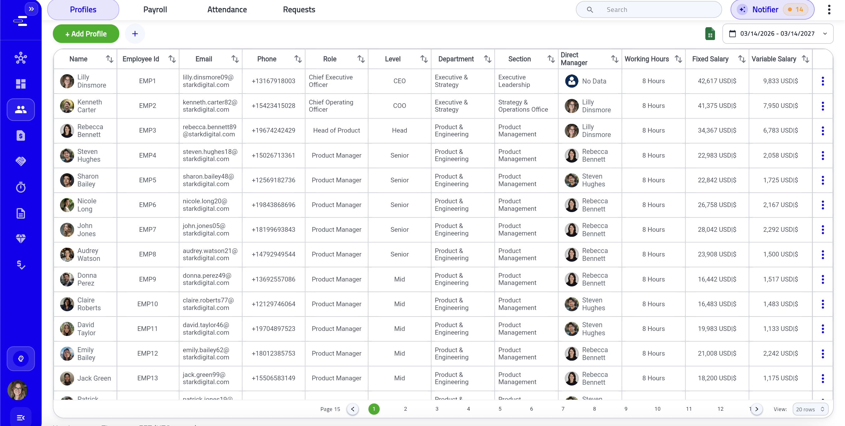 Stark employee profiles view