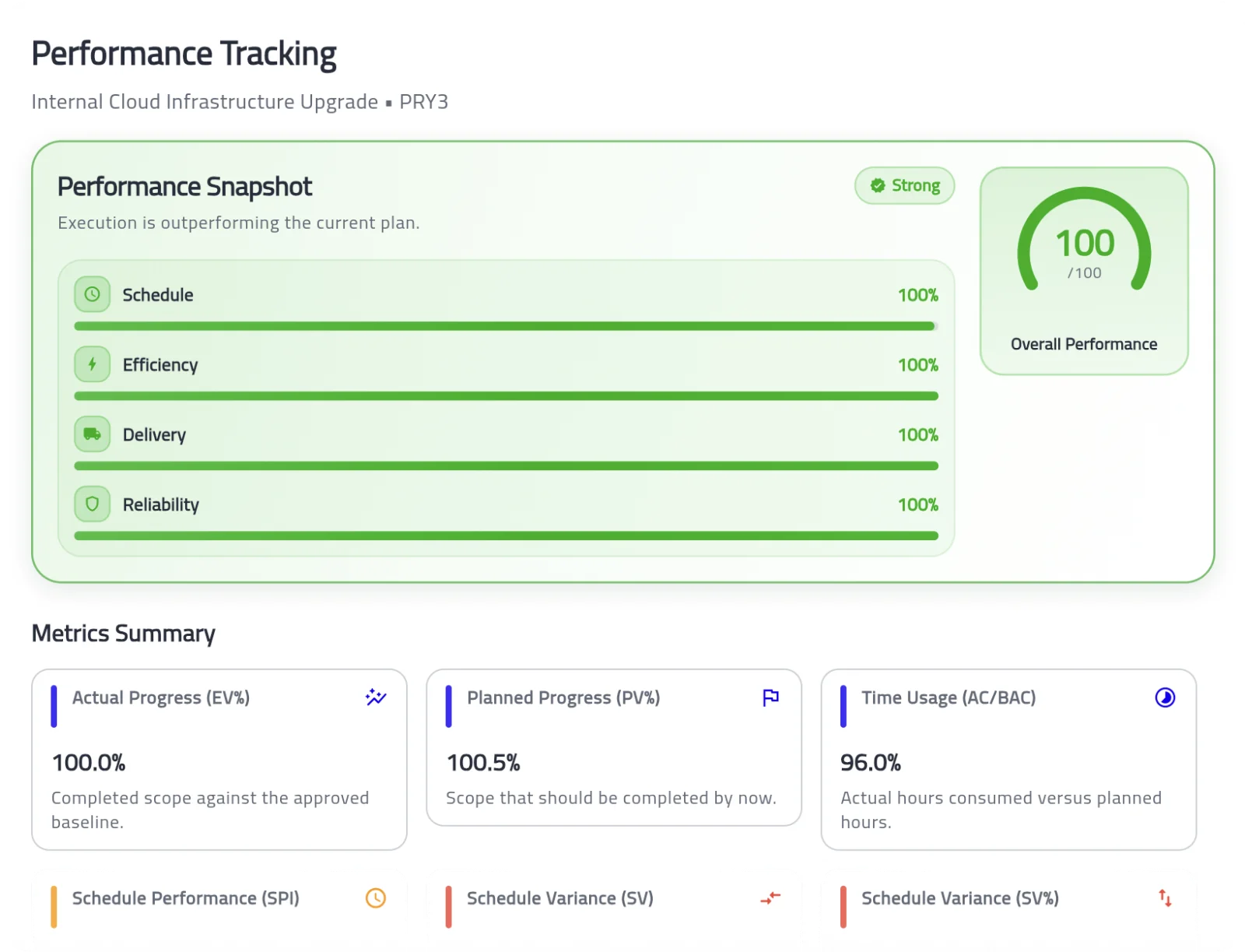 Project performance results.
